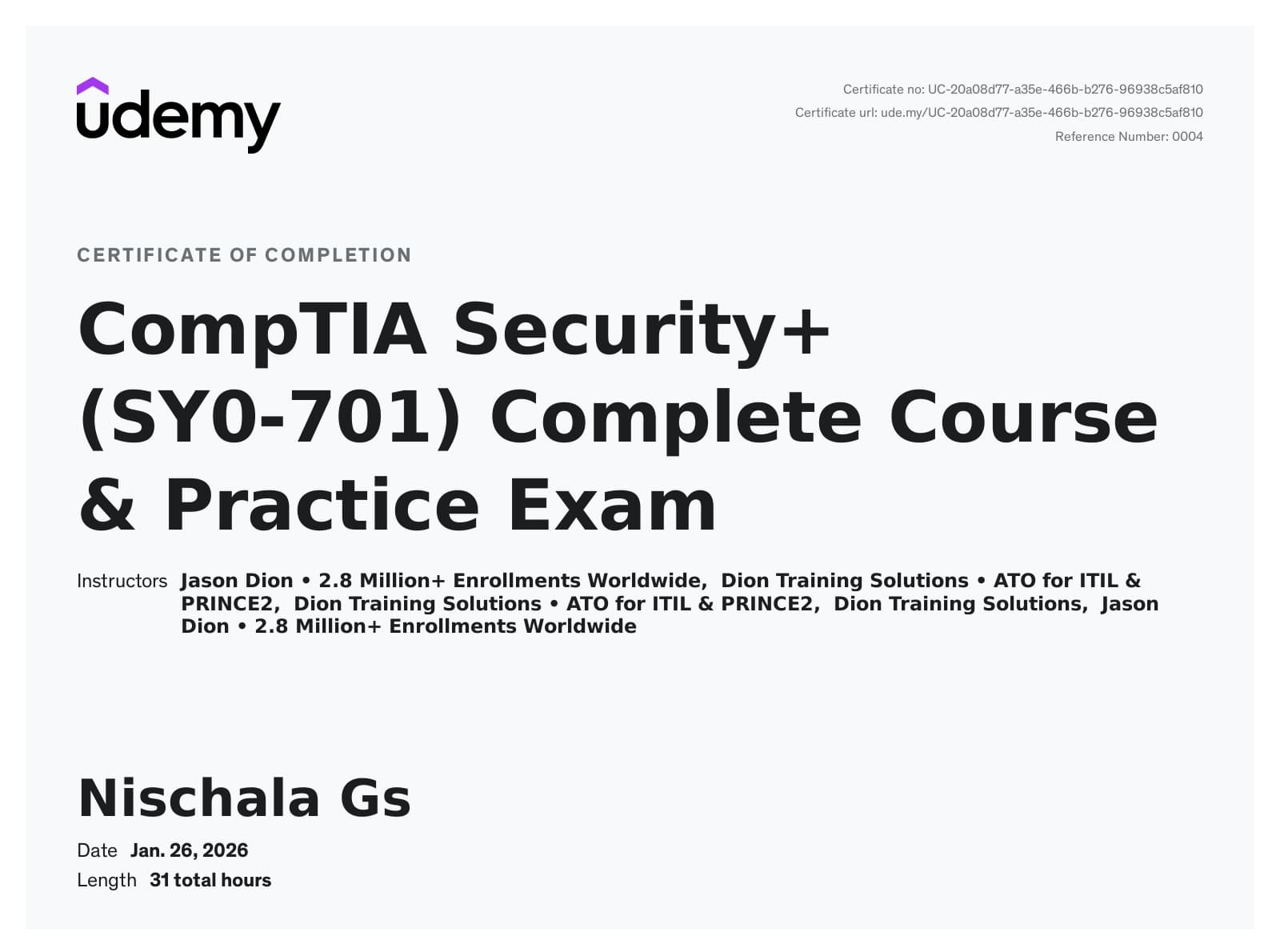CompTIA Security+ (SY0-701) certificate